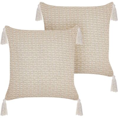 Beliani Set of 2 Light Beige Geometric Cushions - Cushions Beliani Set of 2 Light Beige Geometric Cushions - Cushions