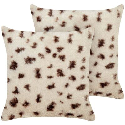 Beliani Set of 2 Light Beige Faux Fur Throw Pillows - Throw Pillows Beliani Set of 2 Light Beige Faux Fur Throw Pillows - Throw Pillows