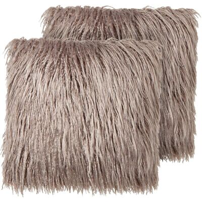 Beliani Set of 2 Throw Pillows Beige Faux Fur 45 x 45 cm - Throw Pillows Beliani Set of 2 Throw Pillows Beige Faux Fur 45 x 45 cm - Throw Pillows