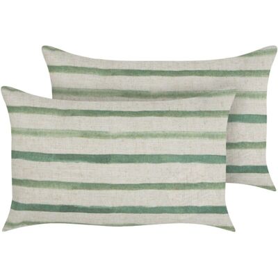 Beliani Set of 2 Decorative Cushions Green and Beige Striped Pattern - Decor Accessories Beliani Set of 2 Decorative Cushions Green and Beige Striped Pattern - Decor Accessories