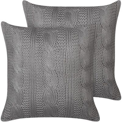 Beliani Set of 2 Grey Cotton Cushions - Cushions Beliani Set of 2 Grey Cotton Cushions - Cushions