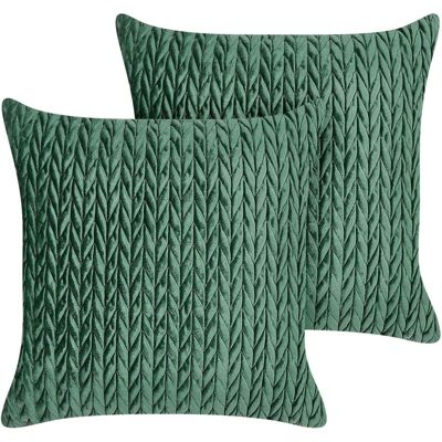 Beliani Set of 2 Green Polyester Cushions - Square Decor Pillows Beliani Set of 2 Green Polyester Cushions - Square Decor Pillows