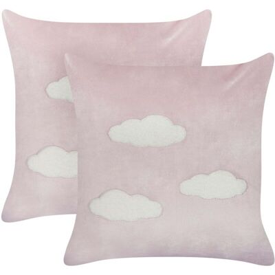 Beliani Pink Velvet Cloud Cushions - Kids 45x45cm Set of 2 Beliani Pink Velvet Cloud Cushions - Kids 45x45cm Set of 2