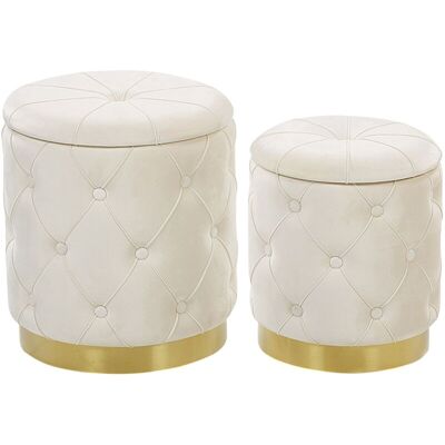 Beliani PUEBLO Set of 2 White Velvet Storage Pouffes - Storage Pouffe Beliani PUEBLO Set of 2 White Velvet Storage Pouffes - Storage Pouffe