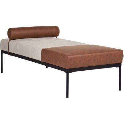 Beliani Malmos Beige Synthetic Leather & Linen Retro Chaise longue - Chaise longue Beliani Malmos Beige Synthetic Leather & Linen Retro Chaise longue - Chaise longue