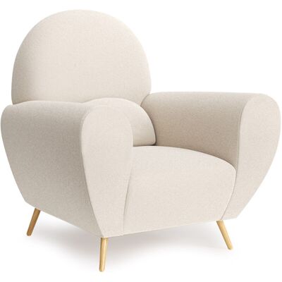 PRIVATEFLOOR Belise Armchair - Bouclé, Wood, White PRIVATEFLOOR Belise Armchair - Bouclé, Wood, White