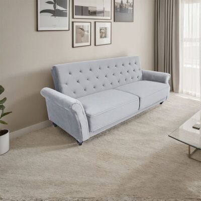 Furniture One - Velvet Sofa Bed 225CM Modern 3 Seat Click Clack Sofa Bed Couch Settee with Arms - Grey Furniture One - Velvet Sofa Bed 225CM Modern 3 Seat Click Clack Sofa Bed Couch Settee with Arms - Grey