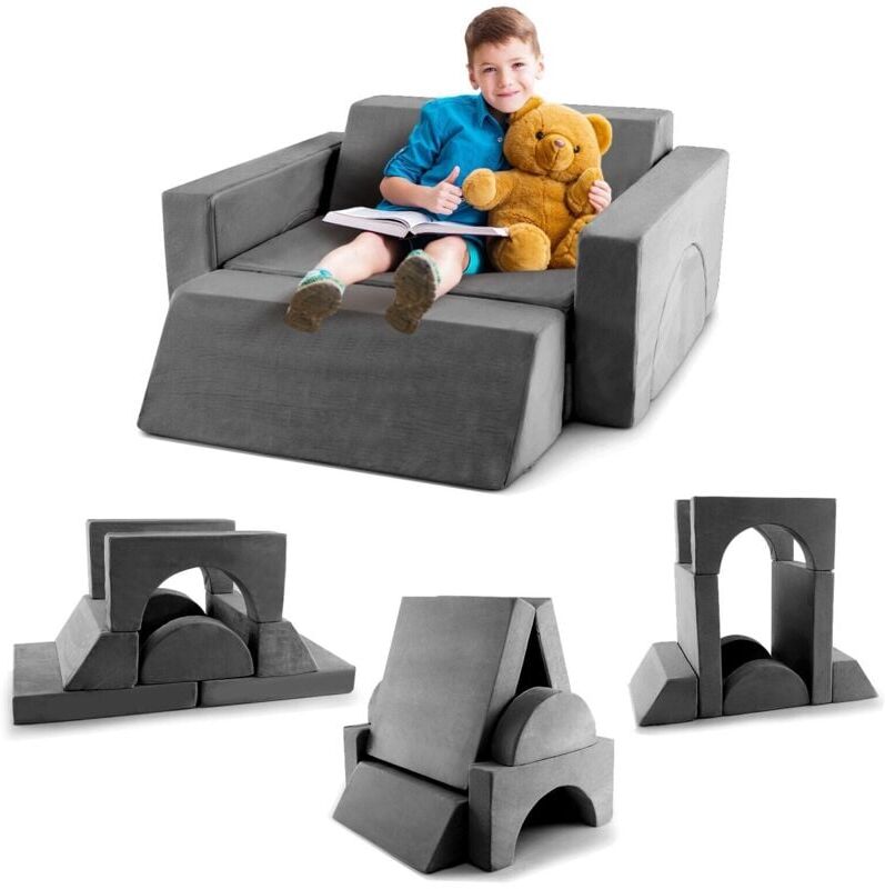 Costway - 8-Piece Kids Modular Play Sofa Indoor Toddler Couch Convertible Foam Sofa
