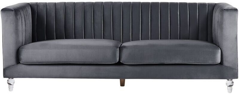 Beliani - Modern Velvet Fabric Sofa 3 Seater Tuxedo Panel Tufted Grey Arvika