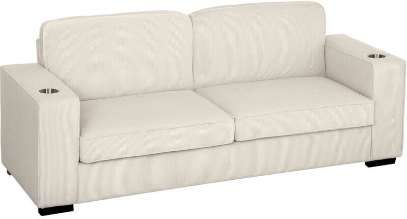 Homcom - Modern 3 Seater Sofa Upholstered Corduroy Sofa Couch Cream White