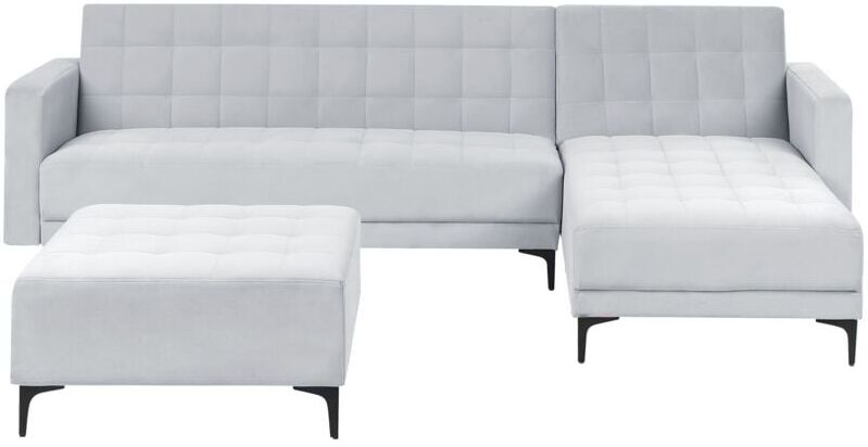 Beliani - Modular Left Hand L-Shaped Sofa Bed Ottoman Velvet Tufted Light Grey Aberdeen