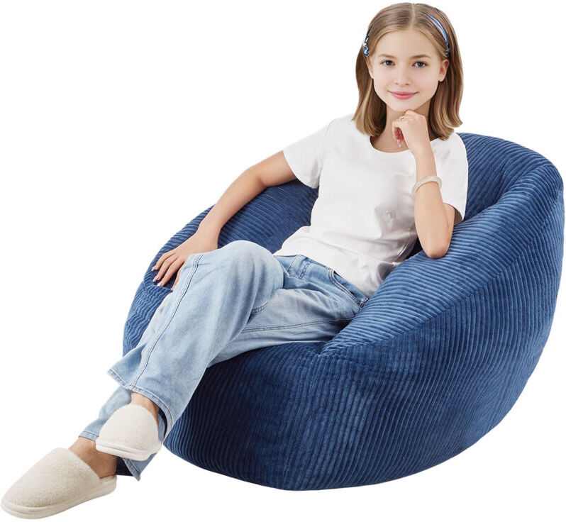 Mophorn - Bean Bag Chair - 3 Feet, Soft Armrests & Storage Pocket, 25D Memory Foam, Teddy Velvet Cover, Blue for Bedroom & Playroom