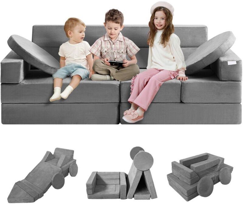Mophorn - Modular Kids Play Couch, 15-Piece Nugget Foam Sofa, High-Density 25D Sponge for Playing, Sleeping, Imaginative Furniture for Bedroom and