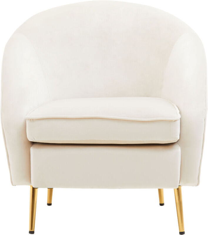 Premier Housewares - Interiors by Premier Beige Velvet Armchair with Cushion, Plush Foam Seat With Gold Finish Metal Legs, Living Room Accent Chair