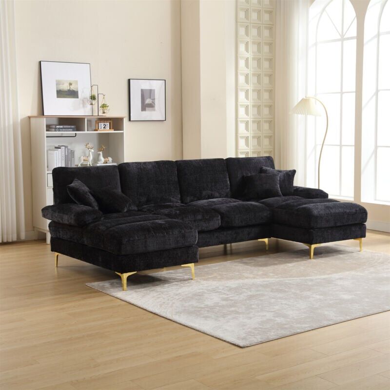ABRIHOME U-Shaped Sectional Sofa – Modular Corner Couch with Double Chaise, Soft Chenille Fabric, Customisable Layout – Luxurious Large Living Room
