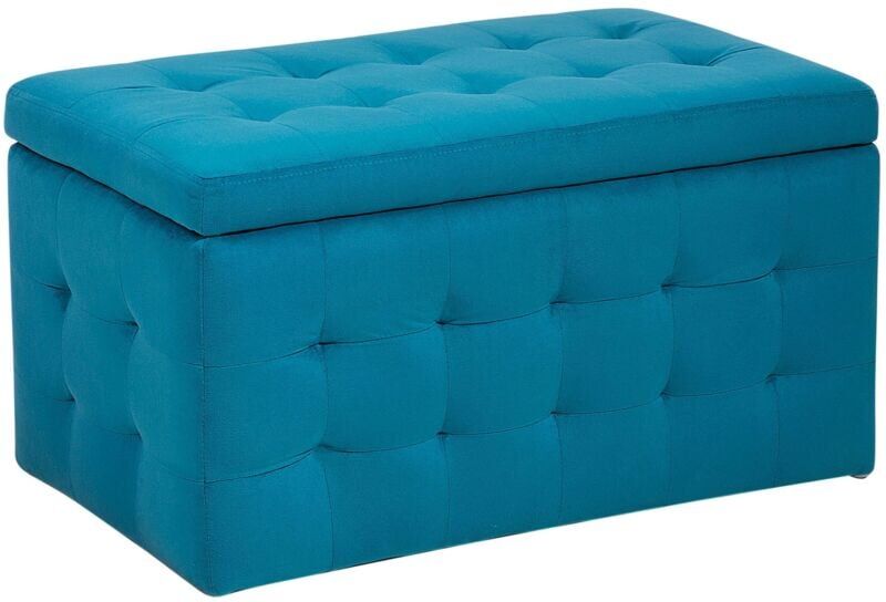 Beliani - Modern Tufted Ottoman Bedroom Bench Storage Chest Sea Blue Velvet Michigan