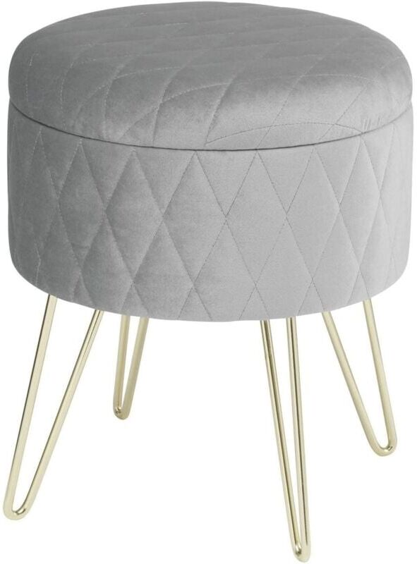 Round Velvet Ottoman Footrest stools Compact Vanity Seat w/ Storage And Lid Light Grey - Woltu