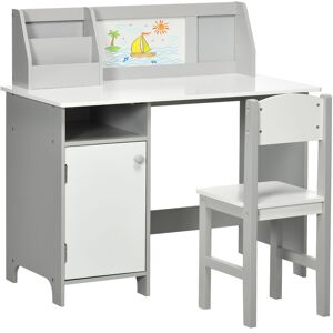 Homcom - Kids Table and Chair Set 2 PCs Table and Chair Set w/ Whiteboard Grey - Grey