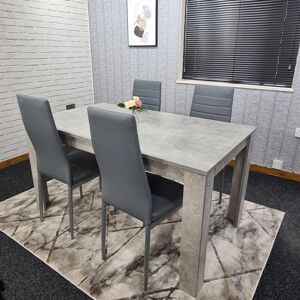 Kosy Koala - Modern Wood Stone Grey Dining Table with 4 pu Faux Leather Grey Chairs Dining Set