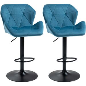 Homcom - Set Of 2 Luxurious Velvet-Touch Bar Stools w/ Metal Frame Footrest Base Blue - Blue