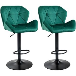 Homcom - Set Of 2 Luxurious Velvet-Touch Bar Stools w/ Metal Frame Footrest Base Green - Green