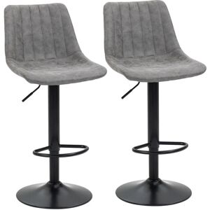 HOMCOM Set Of 2 Microfiber Retro Tub Bar Stools w/ Metal Frame Footrest Home Seat Grey - Grey