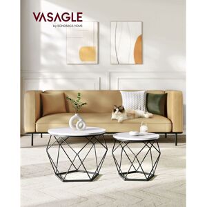 Vasagle - Round Coffee Tables, Set of 2 Side Tables, Modern Style, Removable Tabletop, Steel Frame, for Living Room, White and Black LET040B59