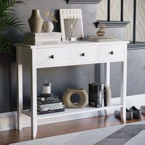 HOME DISCOUNT Windsor 3 Drawer Console Table With Shelf mdf Side End Hallway Table, White
