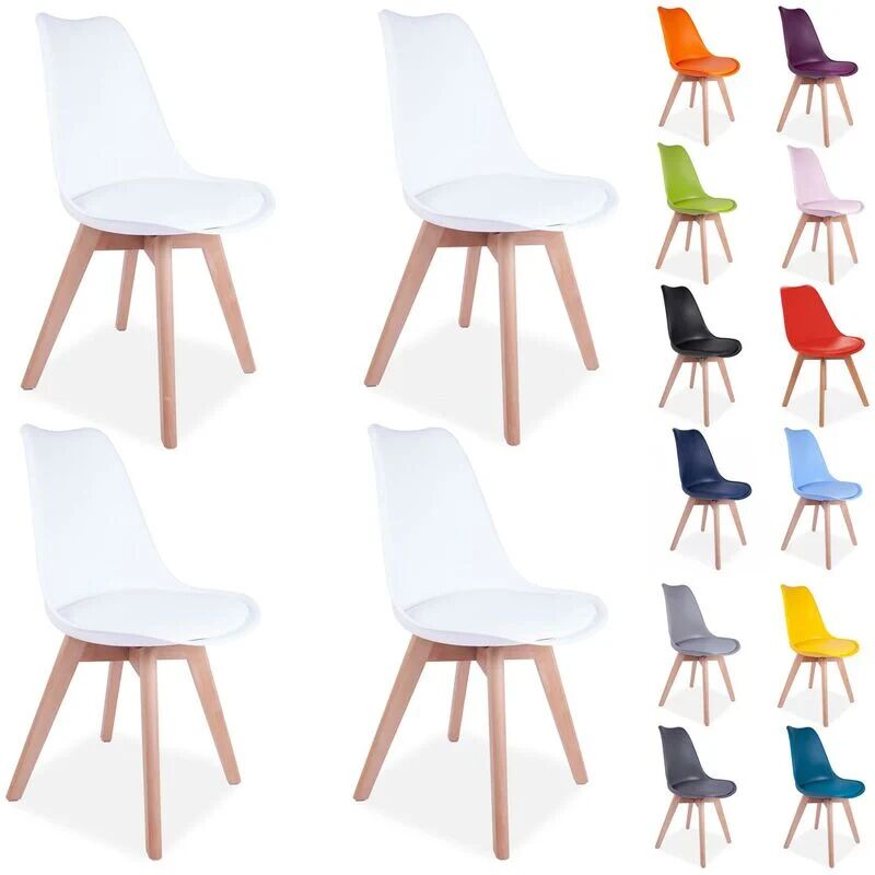 Ihome Furniture And Furnishing - 4x sl White Modern Dining Chairs Padded Seat with Wood Legs Modern Home Kitchen