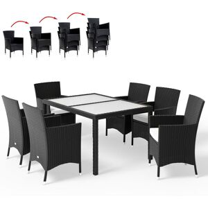 CASARIA® Milan Polyrattan 6+1 Chairs Garden Dining Furniture Glass Table Black - Black