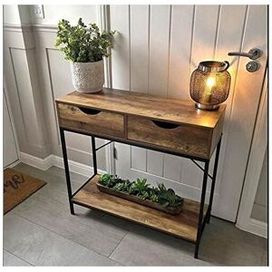 DYLEX 2 Drawer Console Table Black Metal Frame & Wooden Drawers and Shelf Furniture