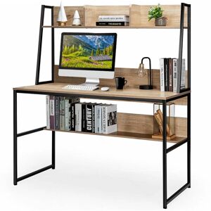 Costway - 2 in 1 Computer Desk pc Laptop Table Writing Study Workstation Storage Bookcases