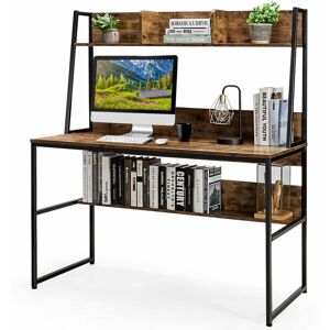 Costway - 2 in 1 Computer Desk pc Laptop Table Writing Study Workstation Storage Bookcases