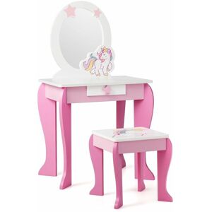 COSTWAY 2 in 1 Kids Vanity Table and Chair Set Princess Makeup Dressing Table Writing