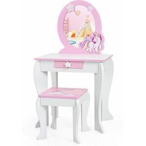 COSTWAY 2 in 1 Kids Vanity Table and Chair Set Princess Makeup Dressing Table Writing