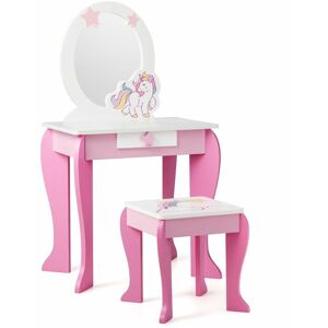 COSTWAY 2 in 1 Kids Vanity Table and Chair Set Princess Makeup Dressing Table Writing