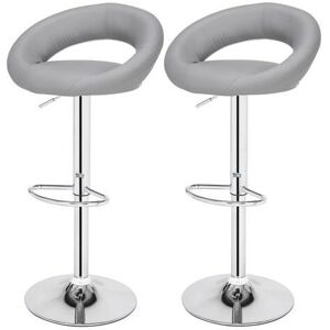 FAMIHOLLD 2 pcs Bar & Kitchen Stool With Chromed Steel Frame And pu Leather Seat - Grey - Grey