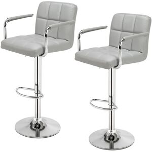 FAMIHOLLD 2 pcs Height Adjustable Swivel Bar Stool Bar Chair With Backrest - Grey - Grey