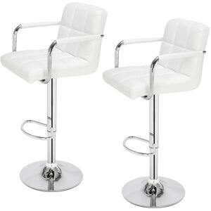 FAMIHOLLD 2 pcs Height Adjustable Swivel Bar Stool Bar Chair With Backrest - White - White