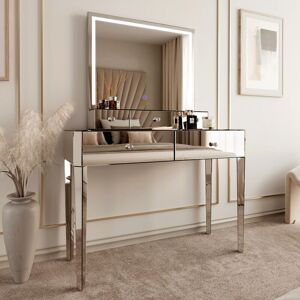 Carme Home - 2-Piece Set Ivy x Callie Mirrored Console Dressing Table 2 Storage Drawers and Round Desktop Mirror with led Light Modern Bedroom