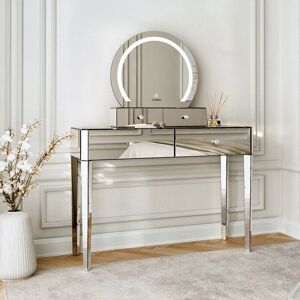 CARME HOME 2-Piece Set Ivy x Kendall Mirrored Console Dressing Table 2 Storage Drawers and Rectangle Desktop Mirror with led Light Modern Bedroom Furniture