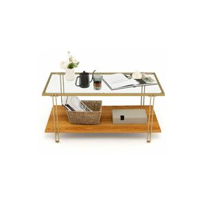 COSTWAY 2 Tier Modern Rectangular Glass Coffee Table Home Tea Cocktail Table