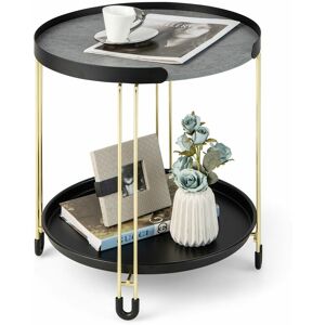 COSTWAY 2-Tier Round Side Table Accent Sofa End Coffee Table Nightstand Removable Tray