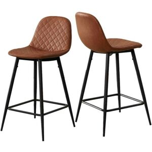 Clipop - 2 x Bar Stools, Faux Leather Diamond Backrest Chairs for Kitchen Island Bar 65cm Height, Brown