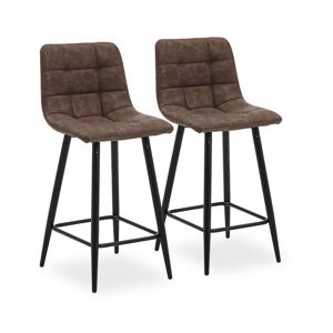 Clipop - 2 x Bar Stools, Faux Leather High Back Upholstered Breakfast Bar Chairs, Brown