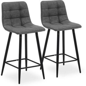 Clipop - 2 x Bar Stools, Faux Leather High Back Upholstered Breakfast Bar Chairs, Grey