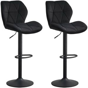 Clipop - 2 x Bar Stools, Velvet Height Adjustable Breakfast Barstools with Swivel Gas Lift and Steel Footrest, Black