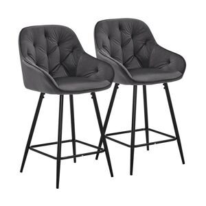 CLIPOP 2 x Bar Stools, Velvet Thick Padded Breakfast Kitchen Bar Chairs with Armrest and Footrest, Seat Height 65cm, Grey