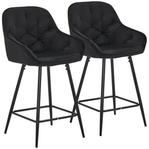 CLIPOP 2 x Bar Stools, Velvet Thick Padded Breakfast Kitchen Bar Chairs with Armrest and Footrest, Seat Height 65cm, Black