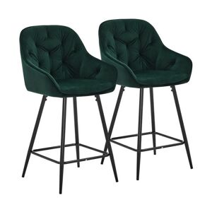 CLIPOP 2 x Bar Stools, Velvet Thick Padded Breakfast Kitchen Bar Chairs with Armrest and Footrest, Seat Height 65cm, Green